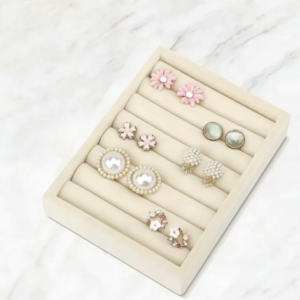 Ivory Velvet Ring & Stud Earring Display Tray