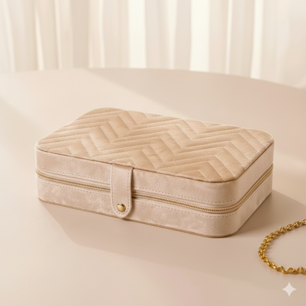 Apricot Velvet Jewelry Organizer Box - Image 2